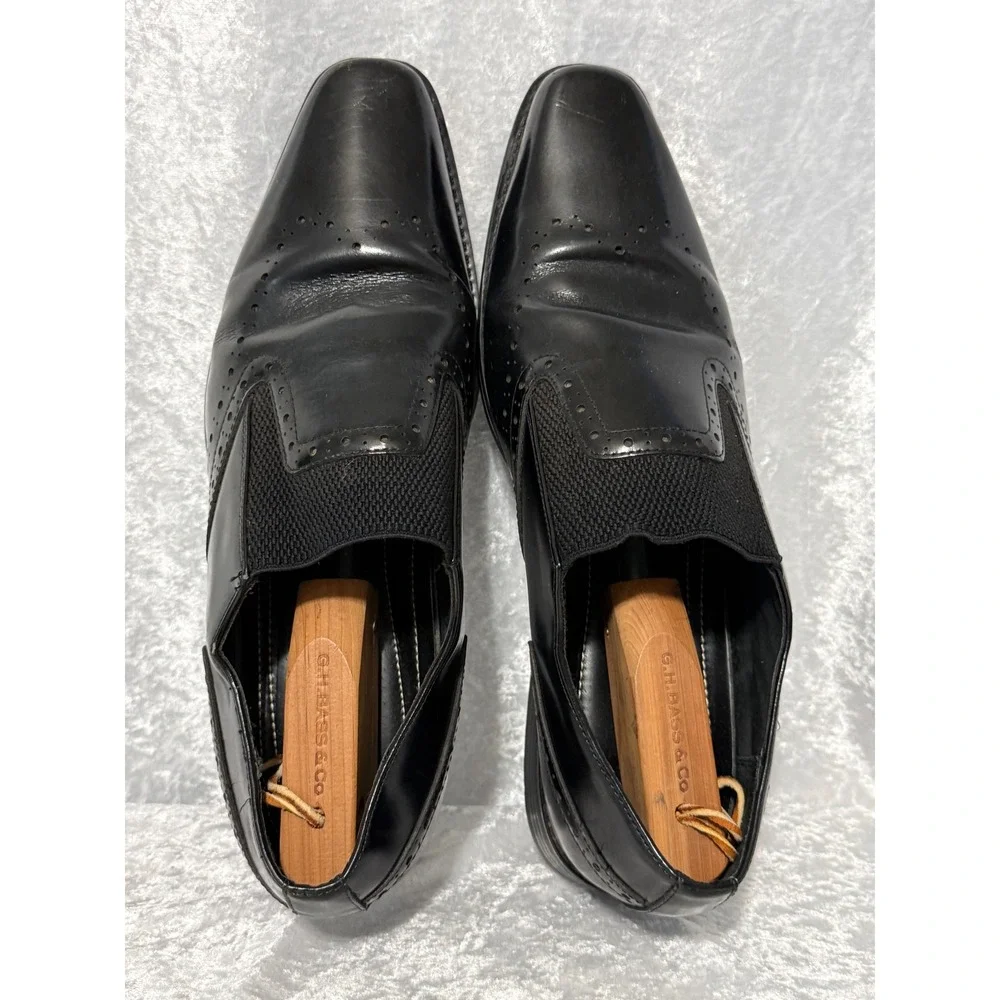 Stacy Adams Mens Black Leather Square Toe Slip On Loafers‎ Brogue Shoes Sz-12